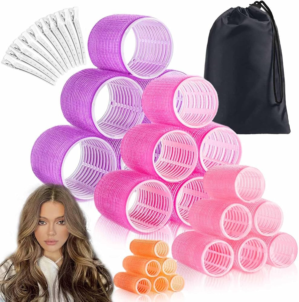 Jumbo Hair Rollers Set with Clips 34Pcs Rollers Hair Curlers Blowout Look Hair Roller (A-Multicol... | Amazon (US)