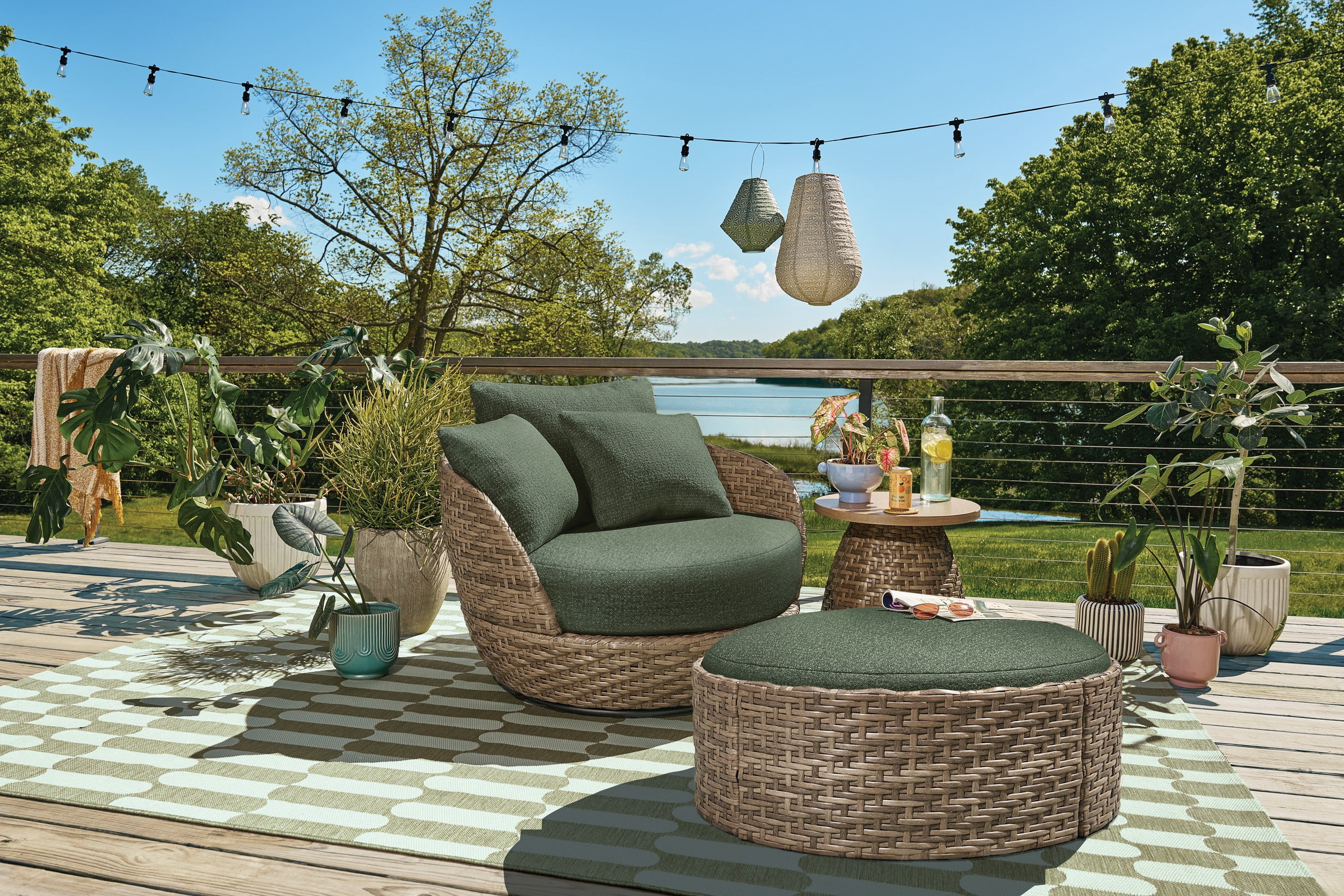 Beautiful 3-Piece Outdoor Swivel Chair Set, Thyme | Walmart (US)