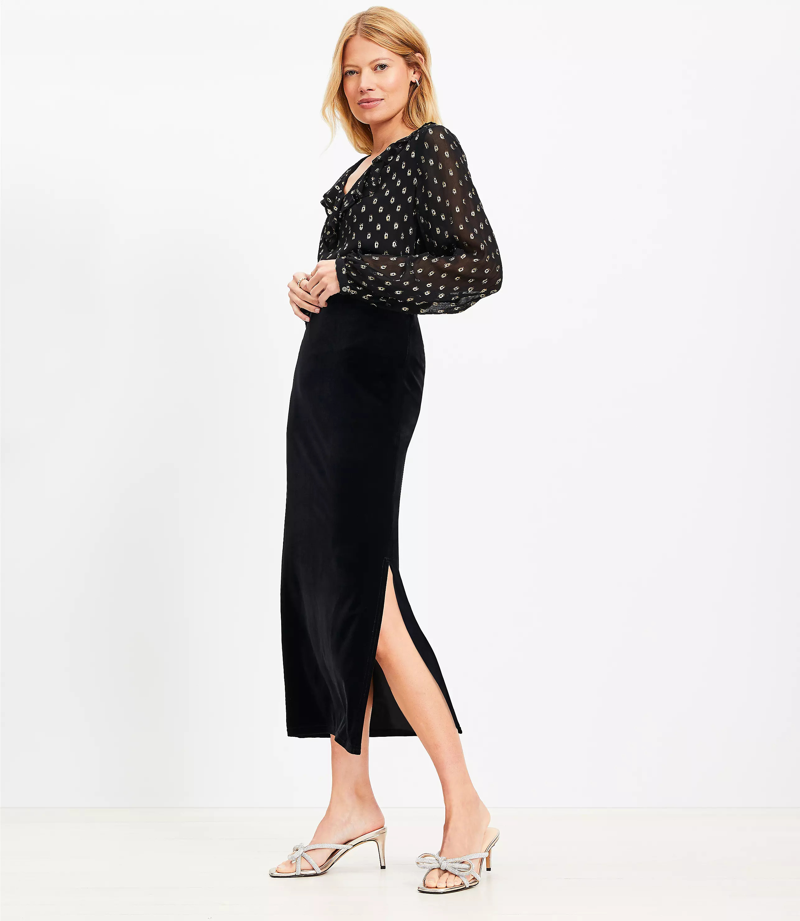 Petite Velvet Column Midi Skirt | LOFT