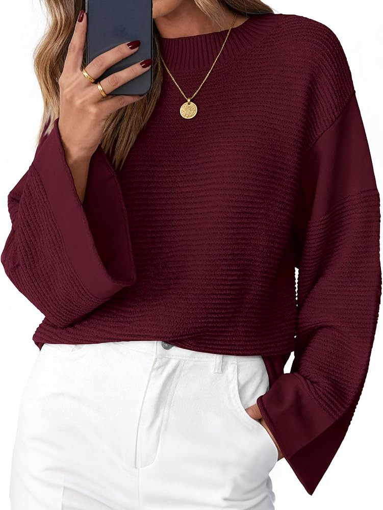 KIRUNDO Oversized Sweaters for Women Ribbed Knit Chunky Long Sleeve Tunic Sweater Pullover Tops F... | Amazon (US)