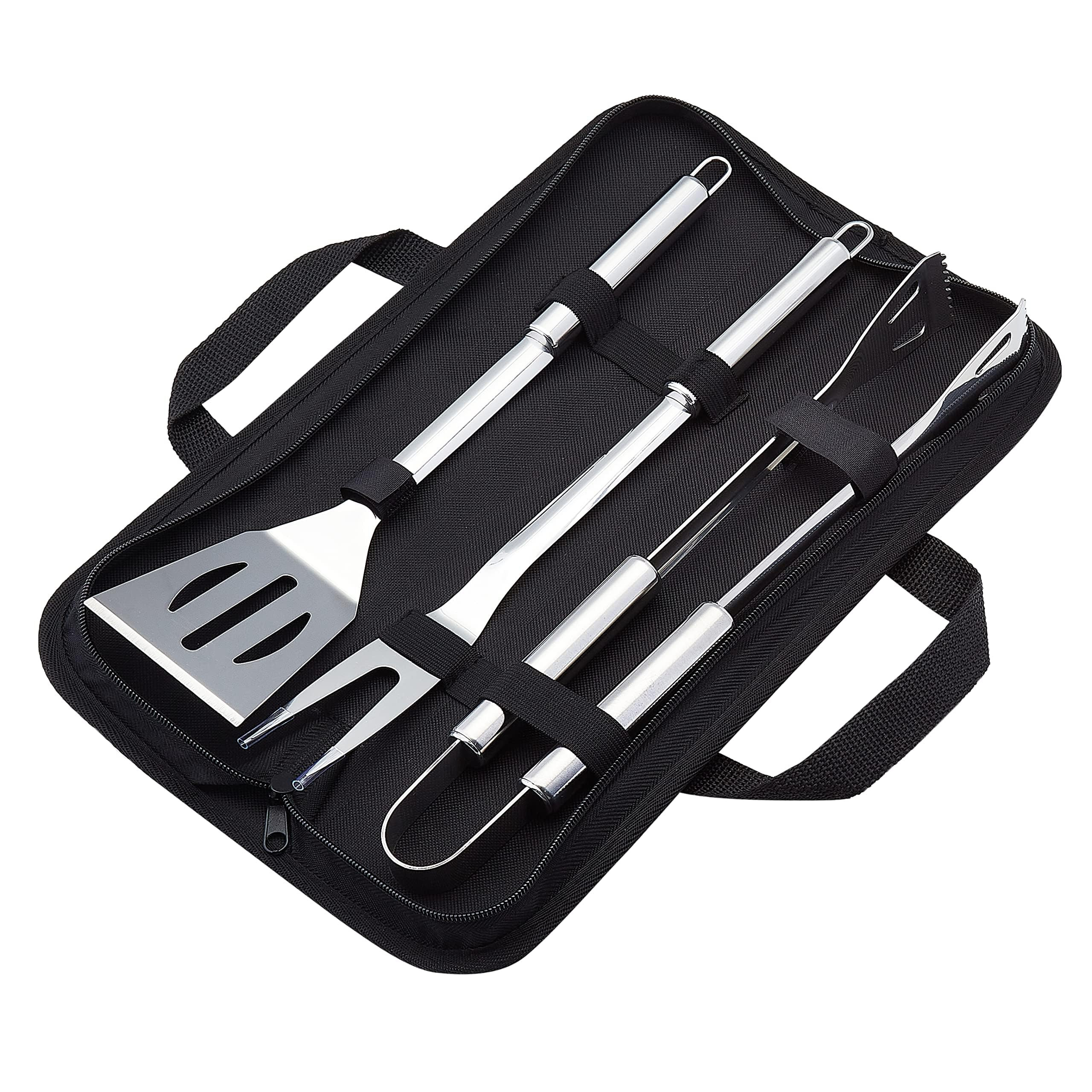Amazon Basics 4-Piece Stainless Steel Barbeque Grilling Tool Set with Carry Bag | Amazon (US)