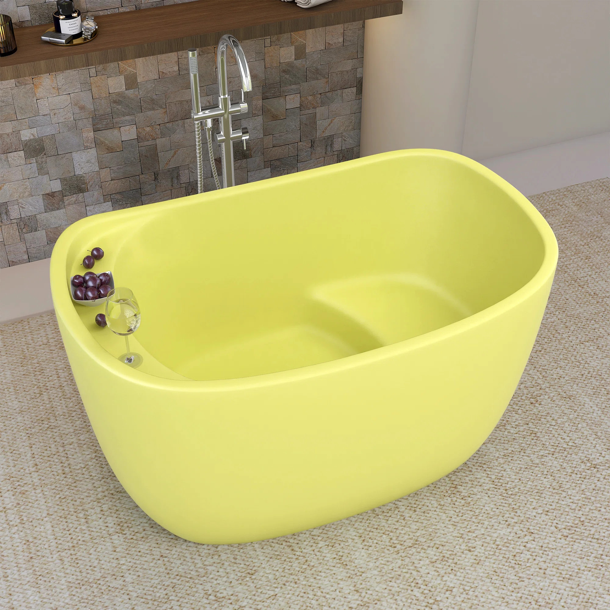 47" W X 31.5'' D Freestanding Acrylic Bathtub Double Slipper Small Soaking Tub Stand Alone Oval B... | Wayfair North America