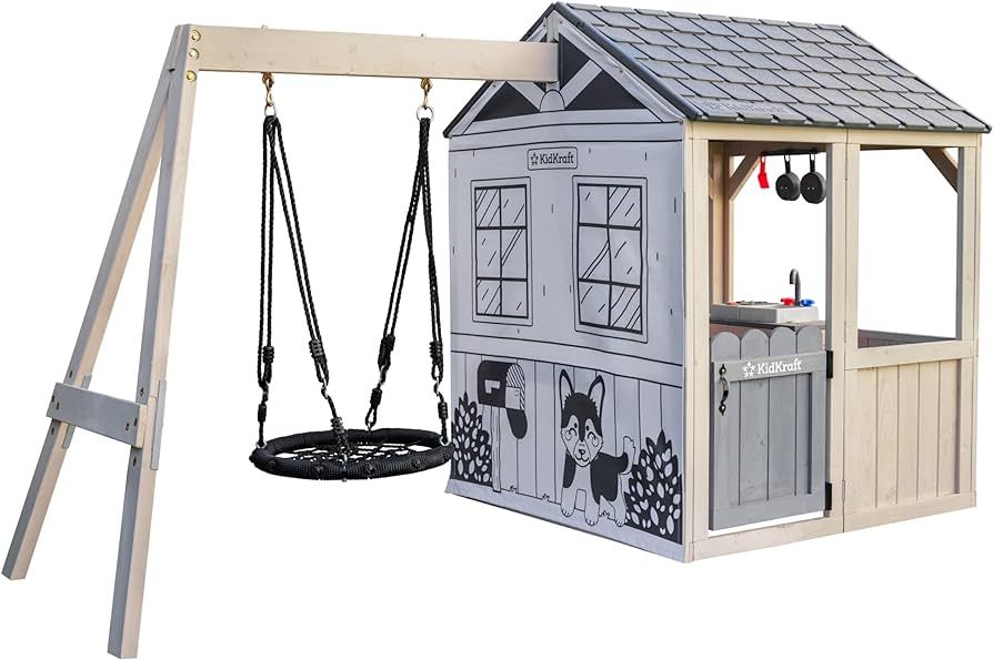 KidKraft Savannah Swing Wooden Outdoor Playhouse with Web Swing and Play Kitchen | Amazon (US)