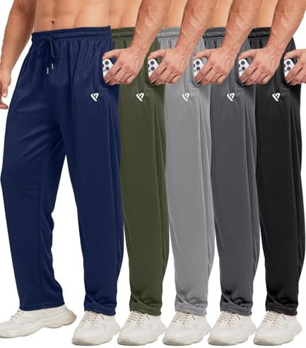 5 Pack Mens Sweatpants Open Bottom Joggers for Men with Zip Pockets Loose Fit Mesh Athletic Pants... | Amazon (US)