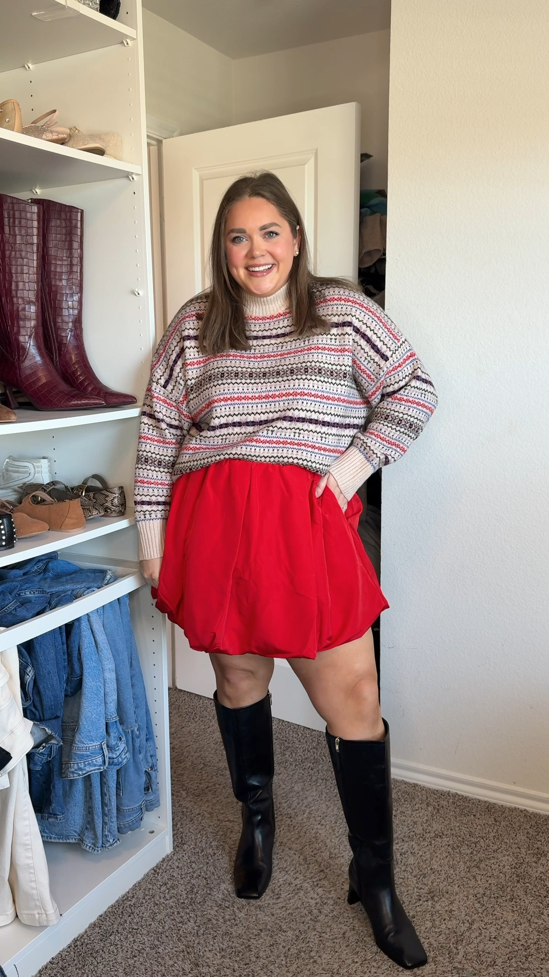 Holiday outfit idea size inclusive wearing xl in sweater and xxl in skirt but I could do the xl. Wide calf boots are so chic and comfy  

#LTKPlusSize #LTKHoliday #LTKFindsUnder50