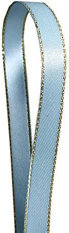 QIANF Light Blue Double Face Satin Ribbon with Gold Border, 3/8 Inch X 50Yd | Amazon (US)