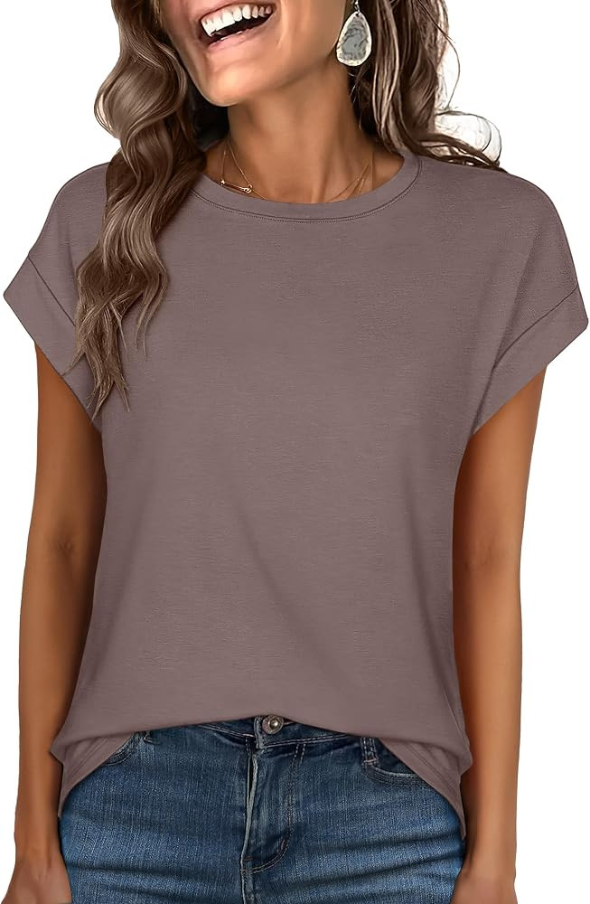 ANRABESS Womens Tops Cap Sleeve Summer T Shirts Basic Tee | Amazon (US)