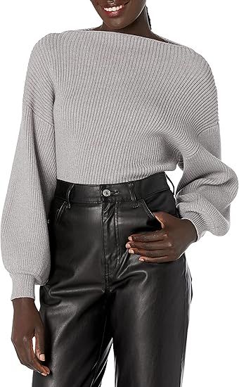 Cable Stitch Women's Ribbed Blouson Sleeve Sweater | Amazon (US)