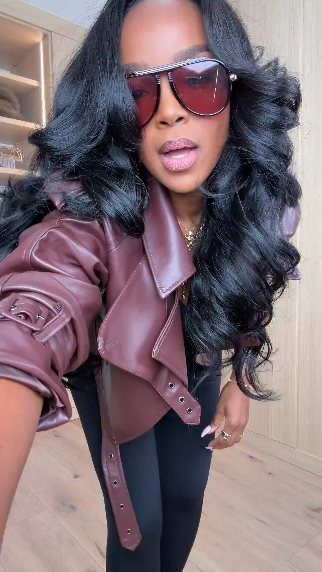 Scroll to shop! ✨ Everything from this look is linked below. 👇🏽

THIS is how you make leggings look expensive. 🤎 The burgundy faux leather moto jacket instantly elevates an all-black fitted base, while the matching sneakers keep it sporty and wearable. Such an easy fall outfit for errands, travel days, lunch or casual weekends.

burgundy leather jacket outfit, faux leather moto jacket, burgundy fall outfit, black leggings outfit, elevated leggings outfit, athleisure outfit women, sporty chic outfit, casual fall outfit women, fall sneaker outfit, burgundy sneakers outfit, leather jacket with leggings, travel outfit women, weekend outfit inspiration, petite fall outfit, kirasfashionfinds

Wearing: Size Small | 5’4” | 140 lbs | 34D-27-40

Download the FREE LTK app & follow @kirasfashionfinds

#LTKPetite #LTKActive #LTKSeasonal