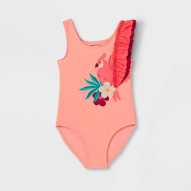 Toddler Girls' Tropical Bird Print Ruffle Sleeve One Piece Swimsuit - Cat & Jack™ Pink | Target