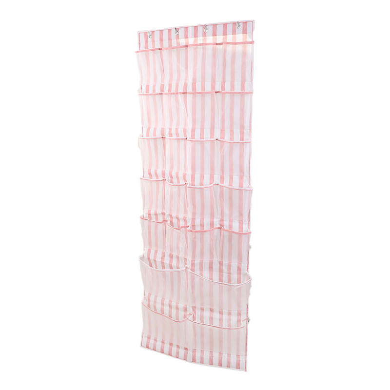 16-Pocket Mesh Hanging Shoe Organizer, Pink Stripe | At Home
