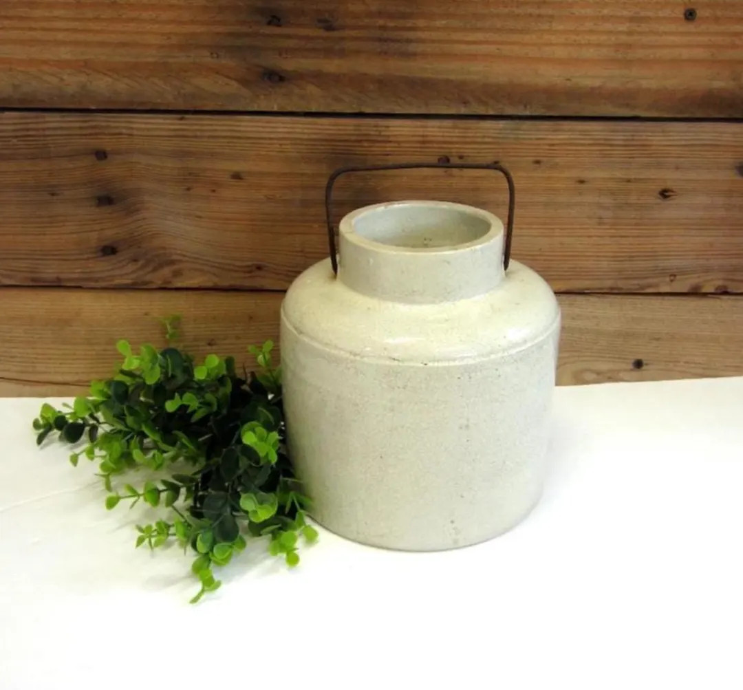 Antique Stoneware Crock: Farmhouse Kitchen Decor With Wire Handle - Etsy | Etsy (US)