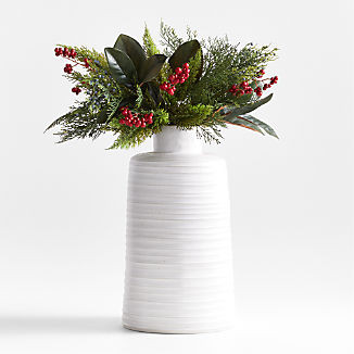 Faux Cypress Branch Arrangement in Holden Speckled White Vase | Crate & Barrel | Crate & Barrel