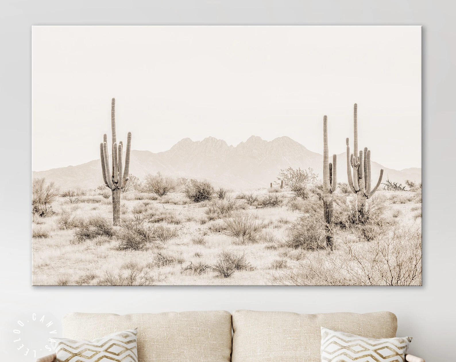 Arizona Desert Sepia Canvas Print // the Four Peaks and Saguaros // Central Arizona Desert // Far... | Etsy (US)