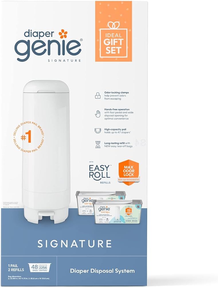 Diaper Genie Signature Gift Set | Includes Easy Roll Refill with 48 Bags | Holds Up to 2256 Newbo... | Amazon (US)