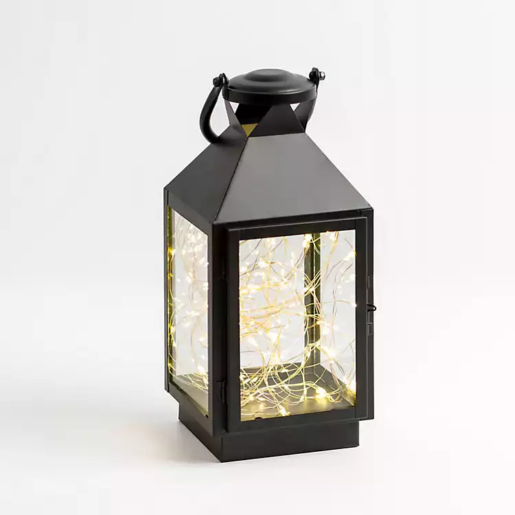 LED Twinkle Lights Black Metal Lantern, 13 in. | Kirkland's Home