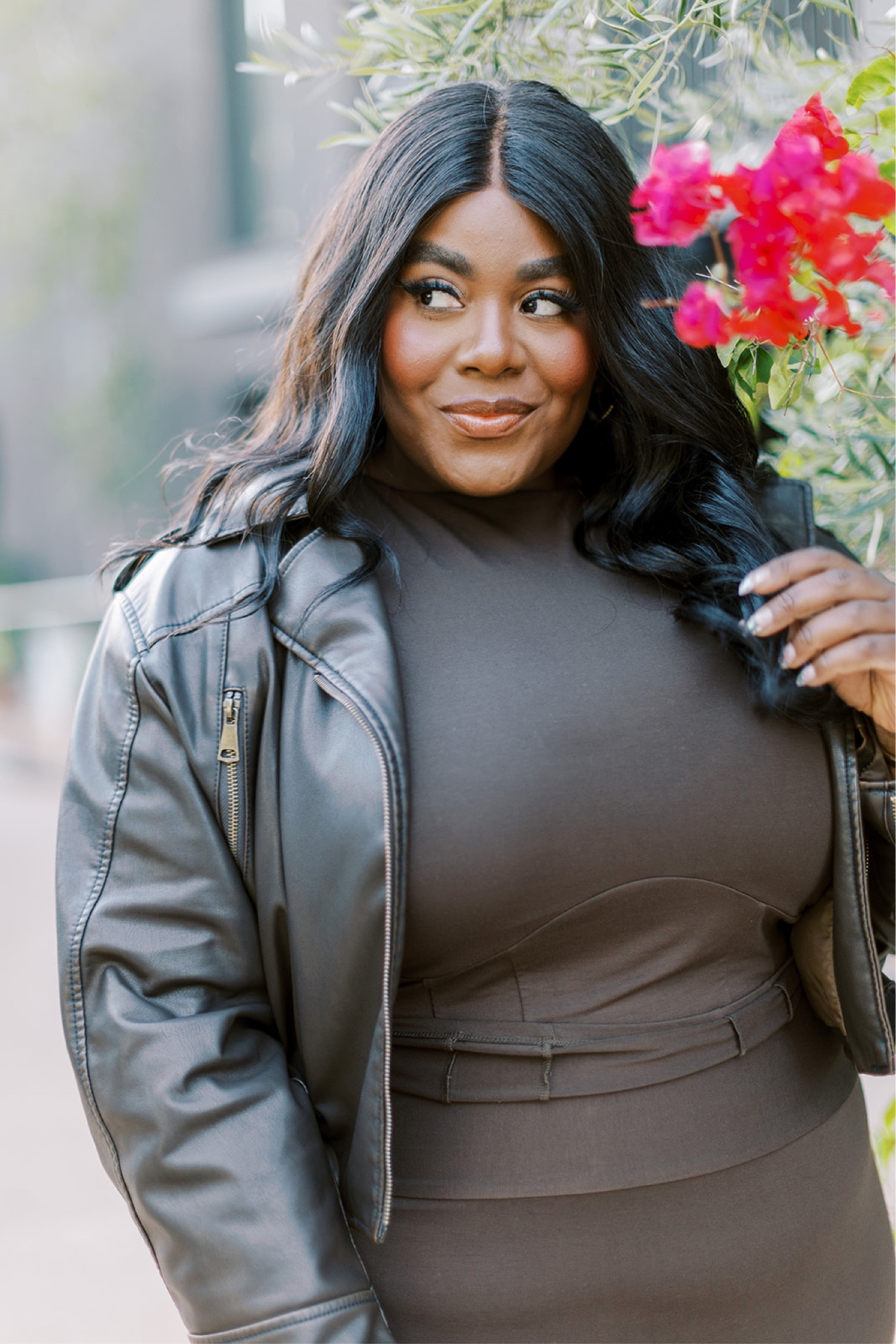 Brown Monochrome Plus Size Outfit 
wearing a 2 or 18 in both pieces size down for a more fitted look; lots of stretch. 

#plussizeoutfit #monochromebrownoutfit #plussize moto jacket 

#LTKsalealert #LTKbeauty #LTKplussize