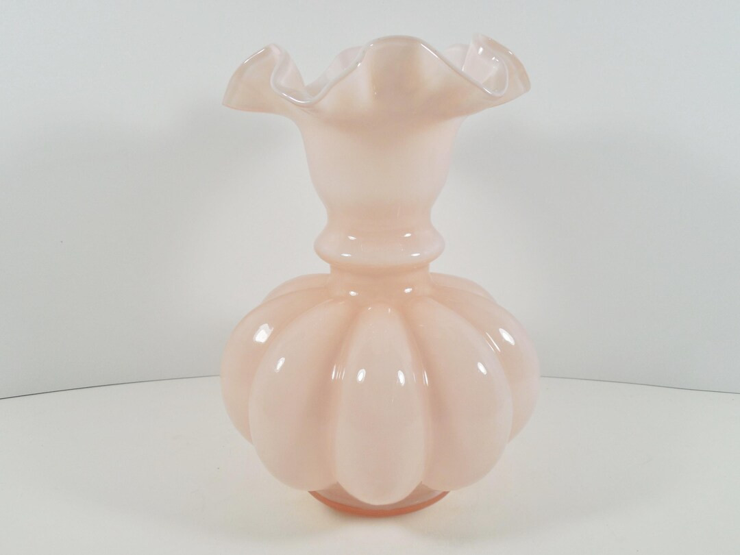 Art Deco 1940s Fenton Pink Peach Cased Art Glass Melon Vase Round Melon Shape Ruffle Ruffled Crim... | Etsy (US)
