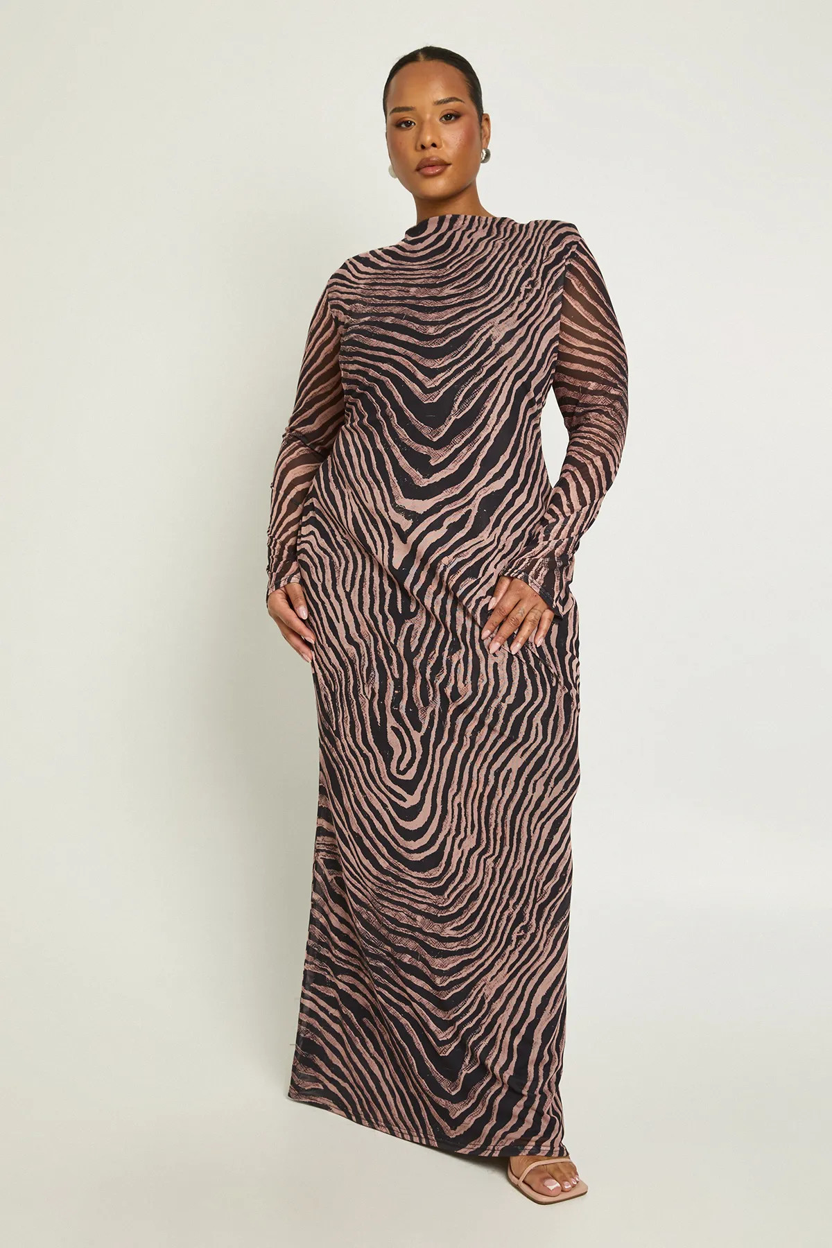 Plus Zebra Shoulder Pad Midaxi Dress | boohoo (US & Canada)