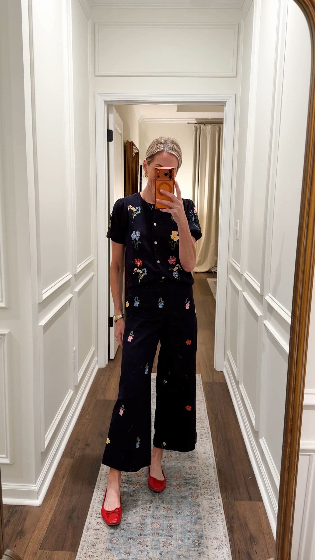 Today’s outfit of the day… Walmart embroidered pants size 0 cute embroidered sweater… Size is limited Walmart flats  