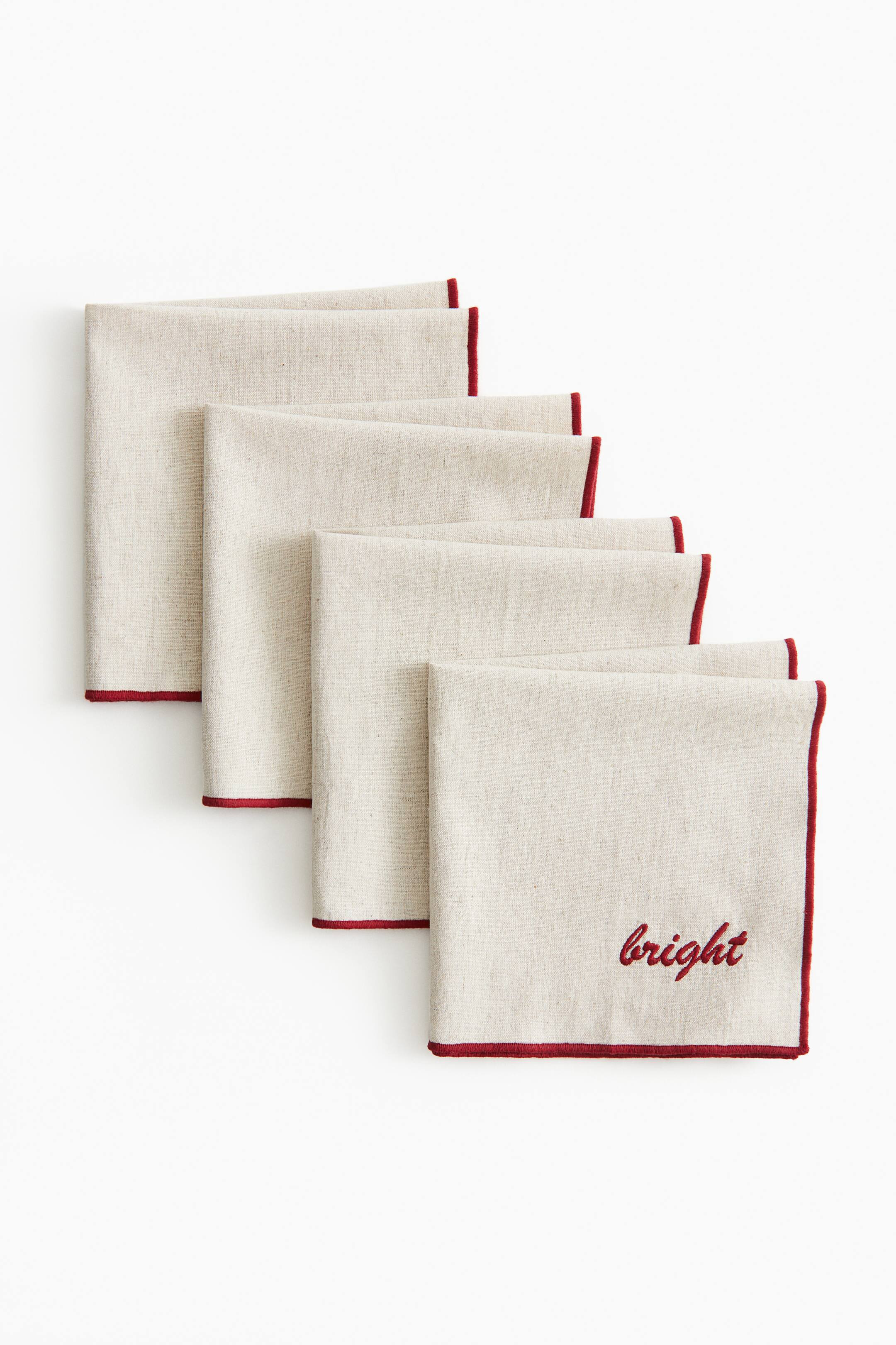 4er-Pack Bestickte Servietten - Beige/Rot - Home All | H&M AT | H&M (DE, AT, CH, NL, FI)