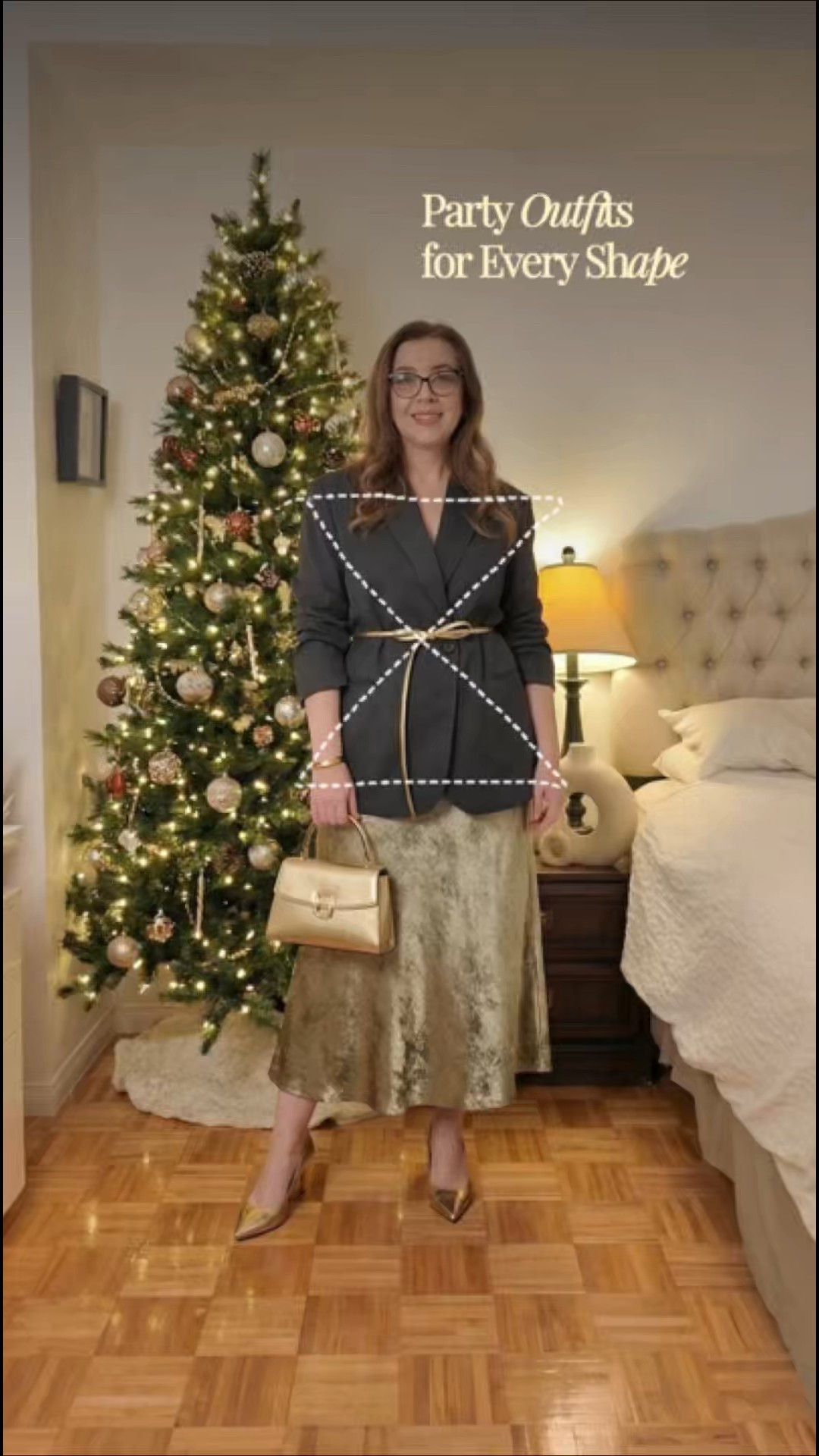 New Years party outfits for your body shape. The idea is to create an hourglass shape with a waist being thinnest and shoulders and hips widths balanced. 

So if you are pear shaped, you need to visually enlarge your upper body - shoulders and chest to balance wide hips.

If you are apple shaped, larger upper body, chest and stomach and thinner legs, you need to minimize the top and add volume to the hips and legs using a-line siluettes and lighter colors for the bottom part of the outfits, creating v-neck line at the top.

If you are oval shape with a protruding round midsection, add vertical lines to your outfit with an open blazer, cardigan or scarf. 

If you arre rectanglural shape, wear belts to create a waist. And you are an hourglass shape, you are lucky girl who can wear anything :)

What outfit will you wear? Comment below.

Save for inspiration and share with a friend! Follow for more easy tips on style and beauty for women over 40.


#LTKover50style #LTKwinter #LTKpartywear