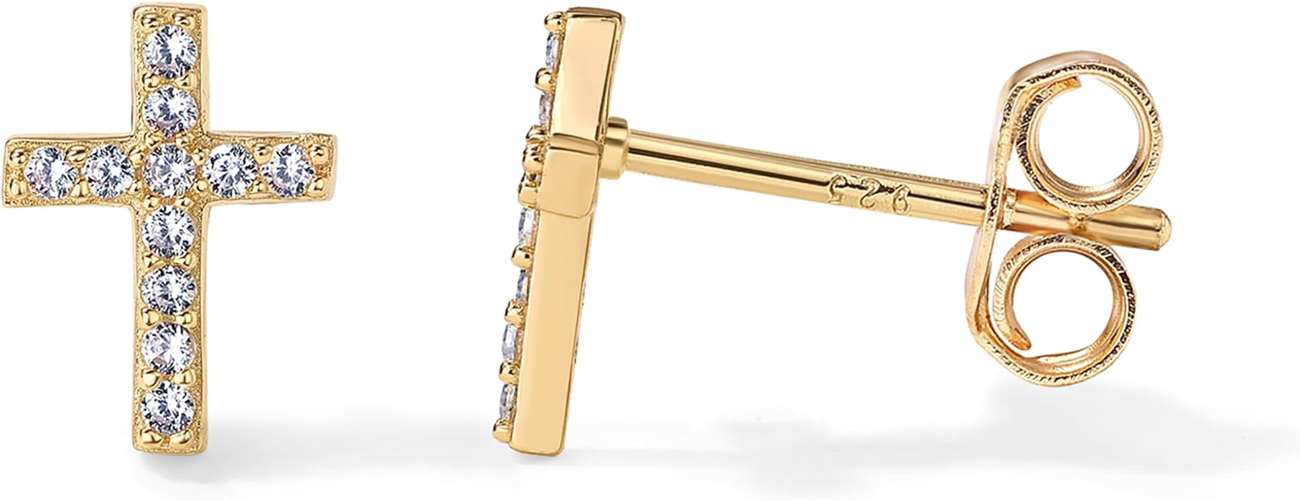 PAVOI 14K Gold Plated 925 Sterling Silver Posts Cross Earrings for Women | Small Religious Faith ... | Amazon (US)