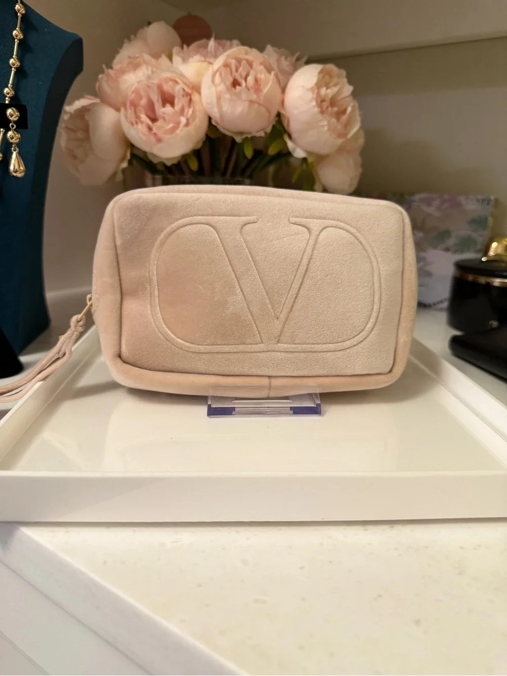Valentino Garavani blush Pink velvet Logo Cosmetic stud Pouch | Poshmark