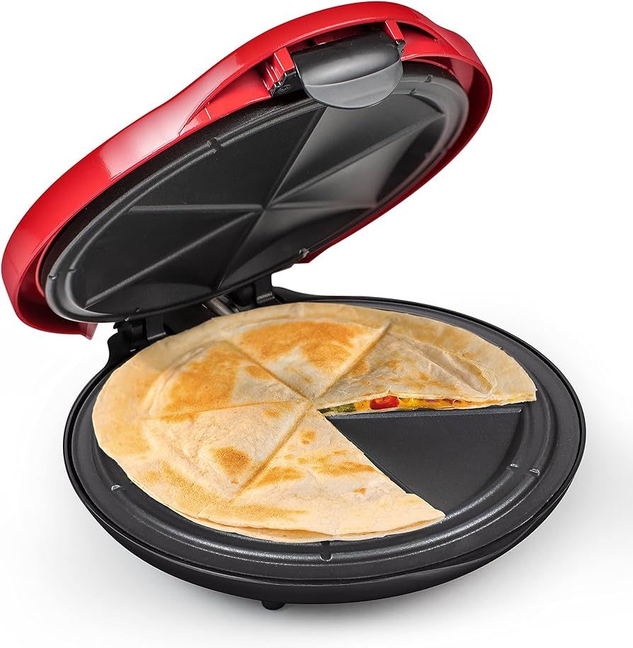 Taco Tuesday Deluxe 10-inch 6-Wedge Electric Quesadilla Maker with Extra Stuffing Latch, Red | Amazon (US)