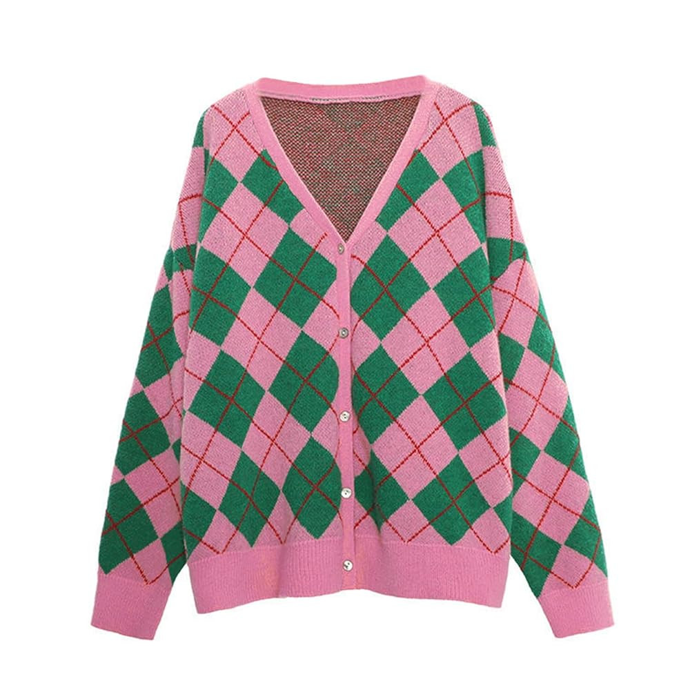 Hyipels Women's Long Sleeve Cardigan Sweater,Cute Y2K Top Knit Colorful Patterned V Neck Button O... | Amazon (US)