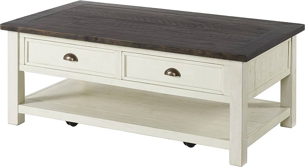 Martin Svensson Home Coffee Table Solid Wood, Cream White with Brown Top | Amazon (US)