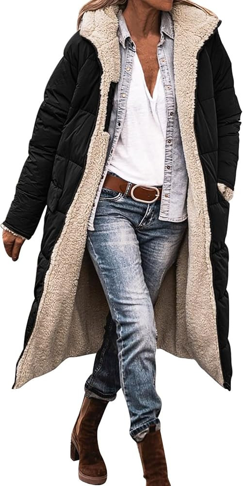 Long Winter Coats For Women Warm Oversized Reversible Fleece Puffer Shearling Down Jackets Outerw... | Amazon (US)