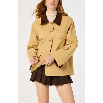 ASTR the Label Hope Embroidered Cotton Jacket in Khaki Brown at Nordstrom, Size Medium | Nordstrom