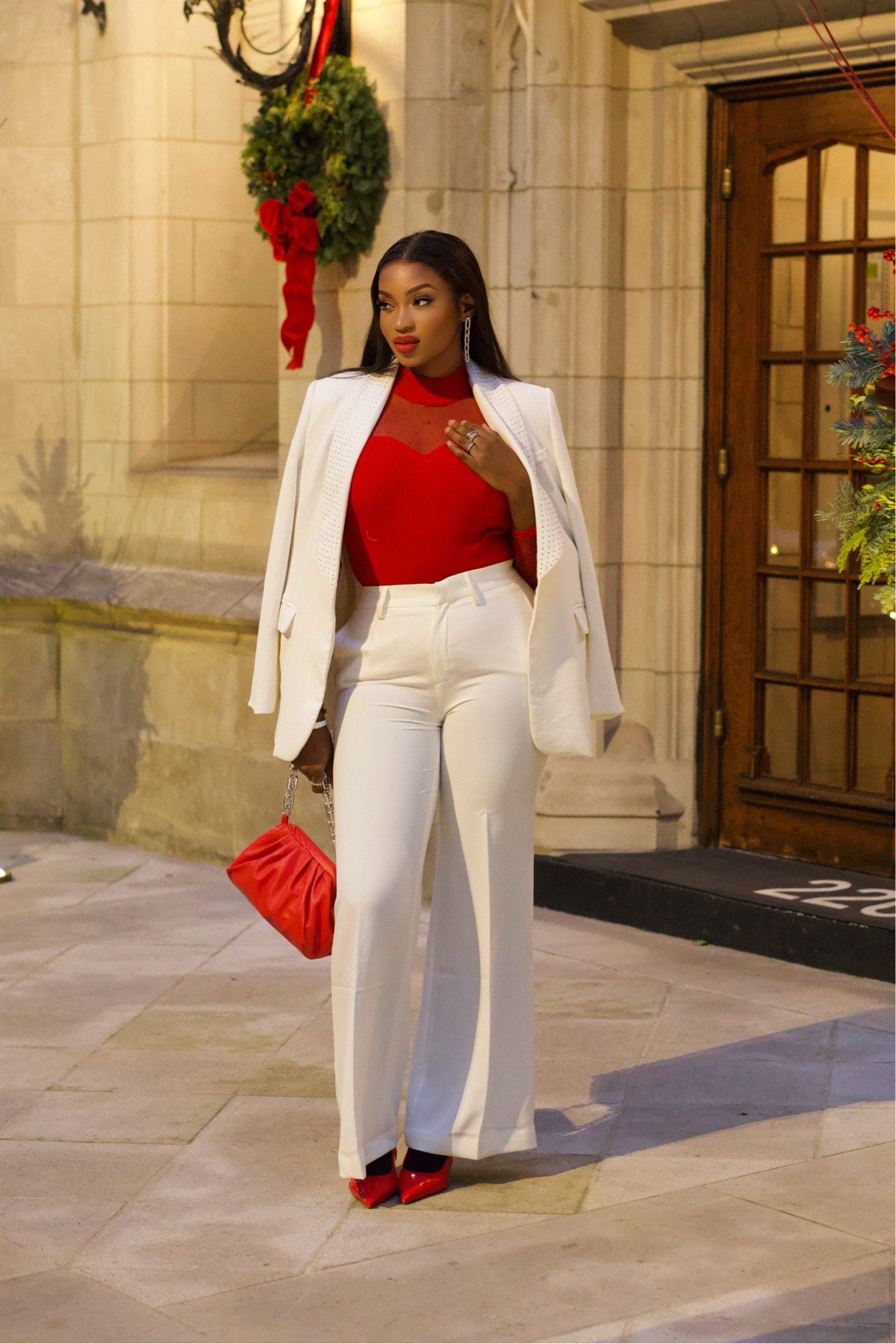 “Holiday vibes in full swing 🎄❤️✨ Sleek, bold, and ready to slay in this red & white power combo! Shop the look now on LTK! #HolidayStyle #OOTD #LTKHoliday”