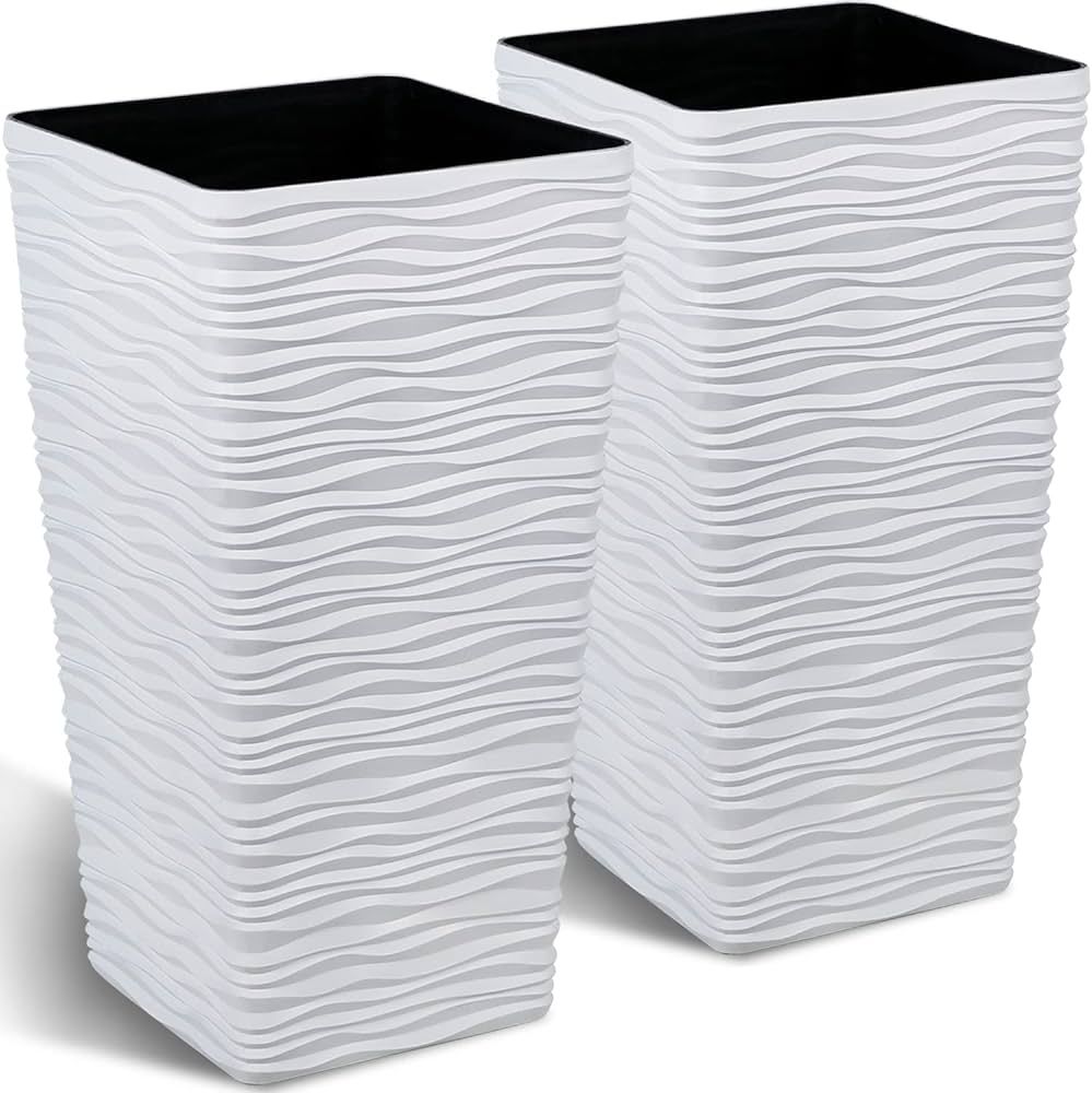 Worth Garden 2-Pack Tall Tapered Planter - Plastic White Square Plant Pots - 22" Tall Large Tree ... | Amazon (US)