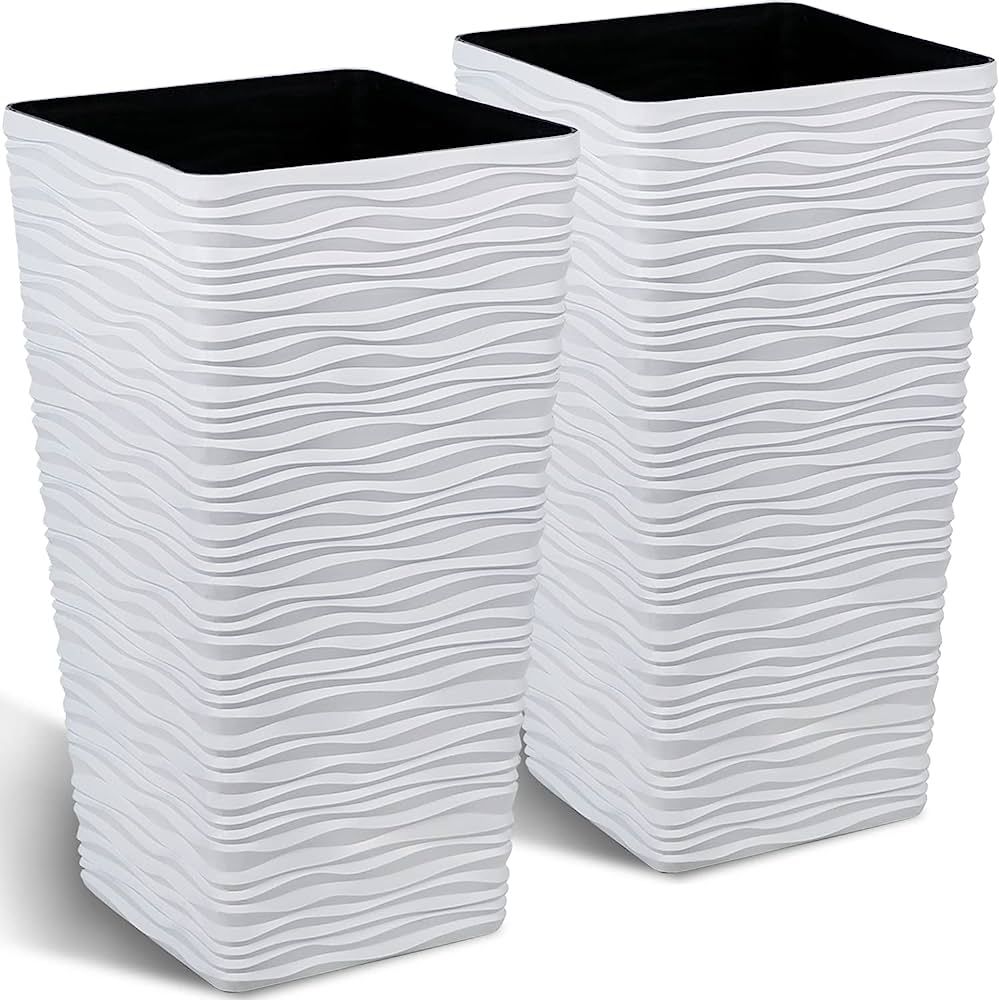 Worth Garden 2-Pack Tall Tapered Planter - Plastic White Square Plant Pots - 22" Tall Large Tree ... | Amazon (US)