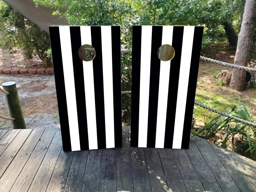 Black & White Striped Cornhole Board Wraps – Waterproof, Laminated, Non-fading Vinyl – Weddin... | Etsy (US)