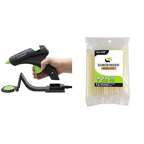 Surebonder Cordless Hot Glue Gun, High Temperature, Full Size, 60W, 50% More Power - Sturdily Bonds Metal, Wood, Ceramics & WS-12 Full Size 4'' Wood Hot Glue Stick - 12 Pack | Amazon (US)