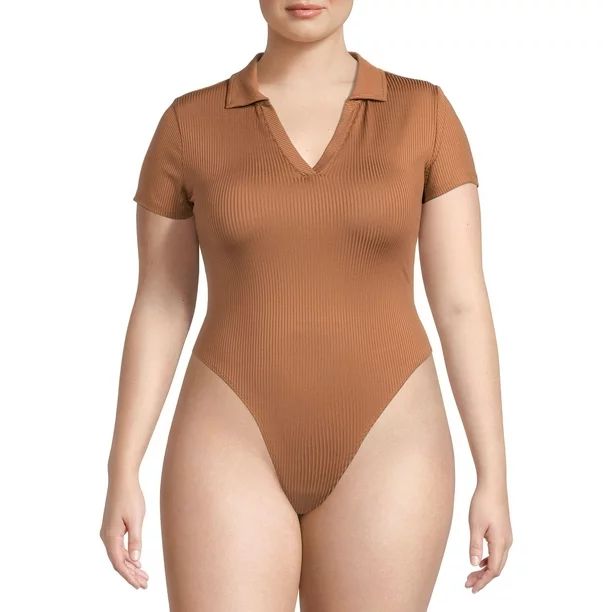 No Boundaries Juniors' Plus Size Cap Sleeve Polo Bodysuit | Walmart (US)