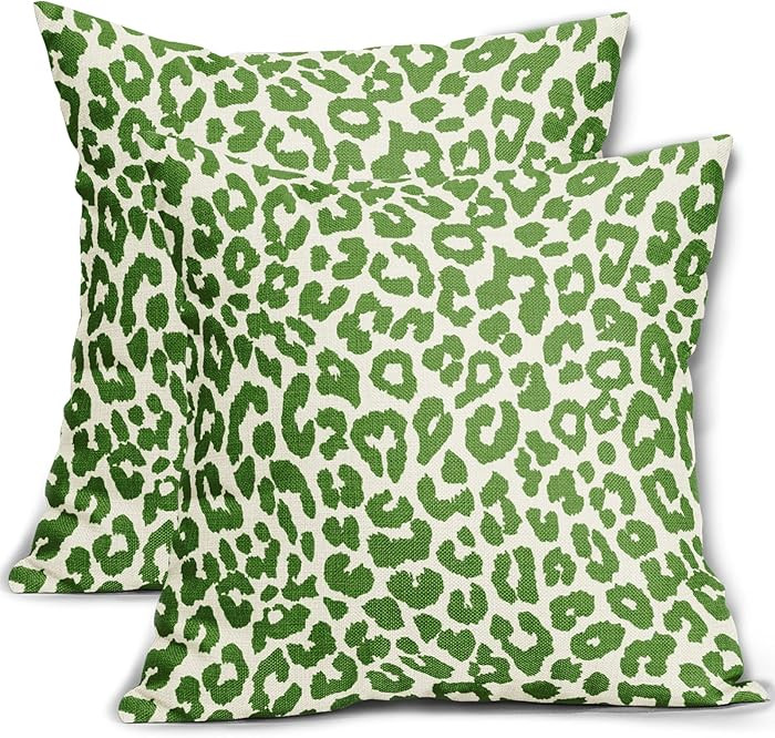 Green Leopard Print Pillow Covers 20x20 Set of 2 Lime Green Cheetah Animal Pattern Chinoiserie De... | Amazon (US)