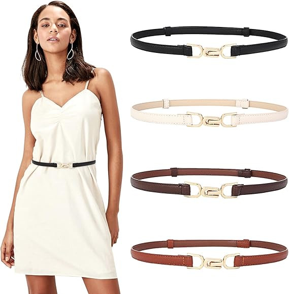 Supkiir 4 Pack Leather Skinny Women Belt Adjustable Thin Waist Belts with Alloy Buckle for Dresse... | Amazon (CA)