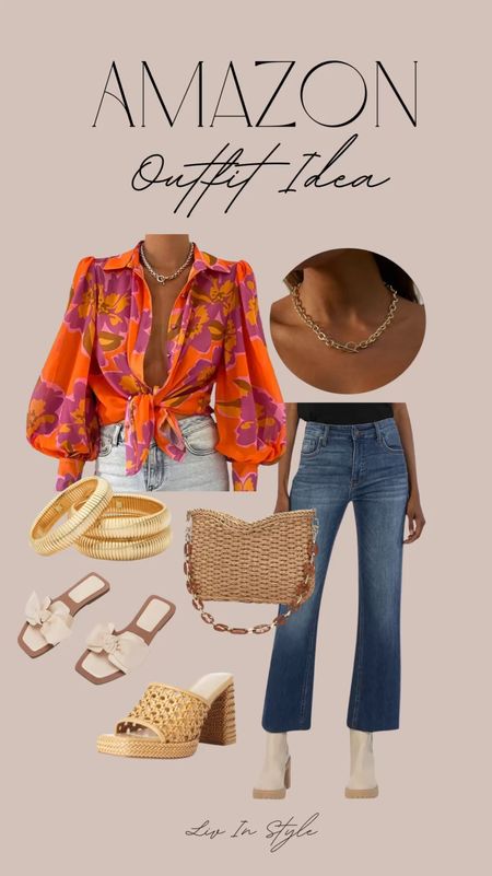 Amazon date night outfit idea! Jeans, colorful blouse, gold jewelry, summer accessories 

#LTKVideo #LTKstyletip #LTKfindsunder100