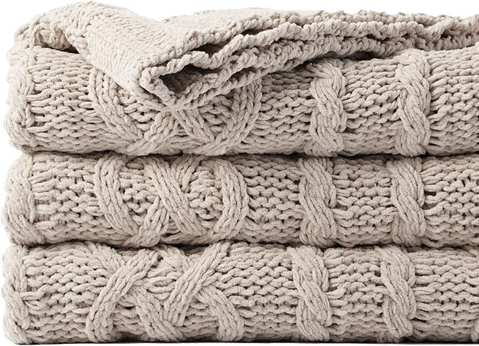 Amazon.com: Battilo Light Grey Throw Blanket for Couch, Woven Chenille Knit Throw Blanket Versati... | Amazon (US)
