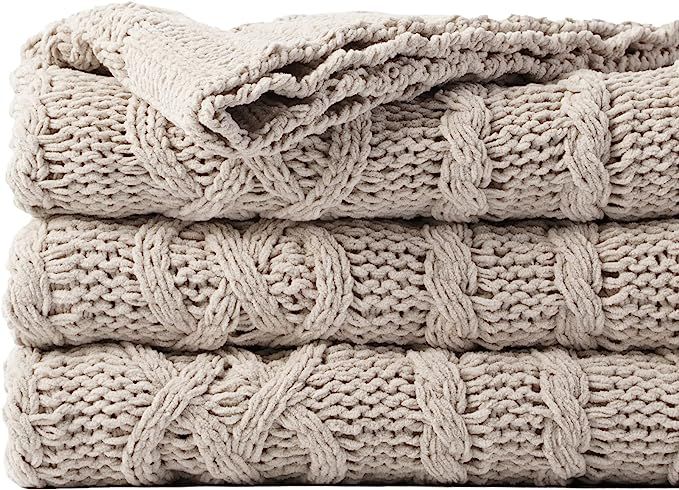 Battilo Light Grey Throw Blanket for Couch, Woven Chenille Knit Throw Blanket Versatile for Chair... | Amazon (US)