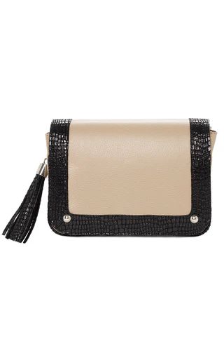 SAMPLE - 'Amber' Black And Taupe Leather Mini Shoulder Bag | Mel Boteri