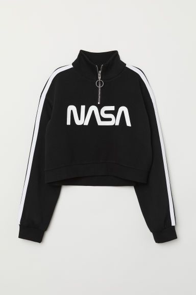 H & M - Stand-up Collar Sweatshirt - Black | H&M (US)