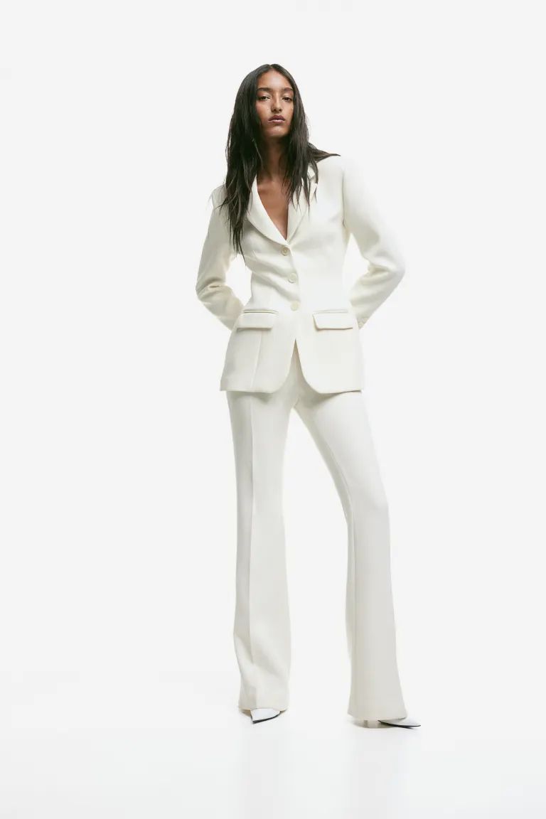 Flared twill trousers - Cream - Ladies | H&M GB | H&M (UK, MY, IN, SG, PH, TW, HK)