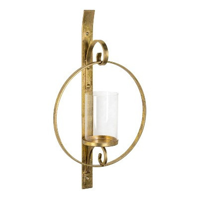 Kate and Laurel Doria Round Metal Wall Sconce, 12x22, Gold | Target