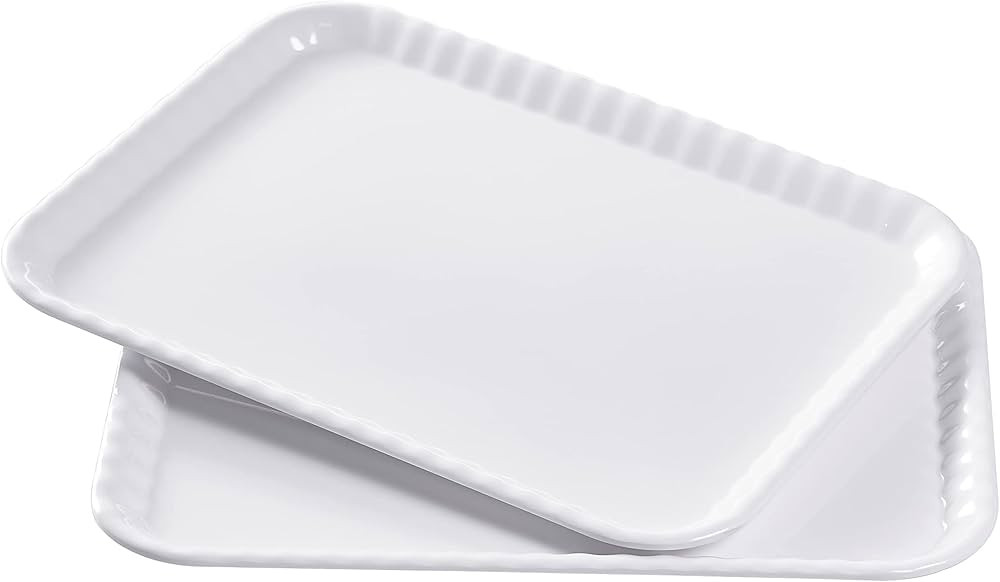 15" x 11" Rectangular Serving Trays Set of 2 White, Melamine Serving Platter, Light Weight Easy t... | Amazon (US)