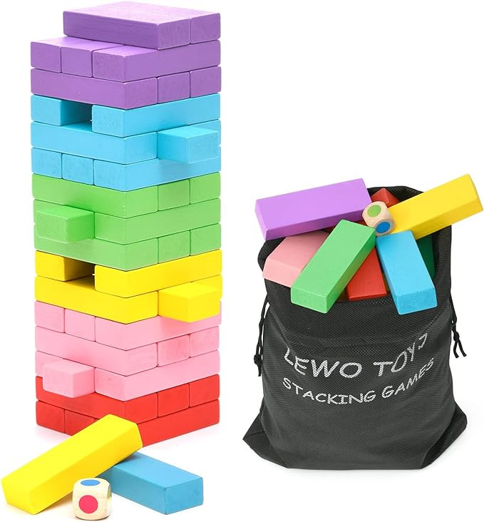 Lewo Wooden Stacking Board Games Building Blocks for Kids Boys Girls- 48 Pieces | Amazon (US)
